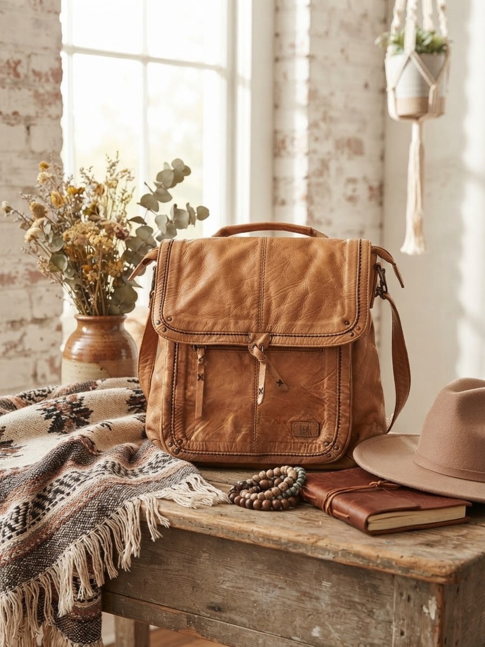 The Sak Ventura Convertible Boho Leather Crossbody/Backpack Tan Leather